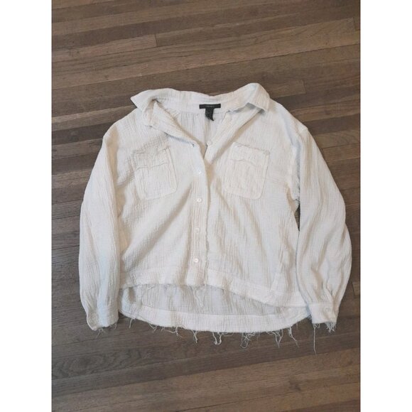 Forever 21 Size Small Oversized Casual Grunge Raw Hem Boxy Button-Down Shirt - Picture 1 of 6
